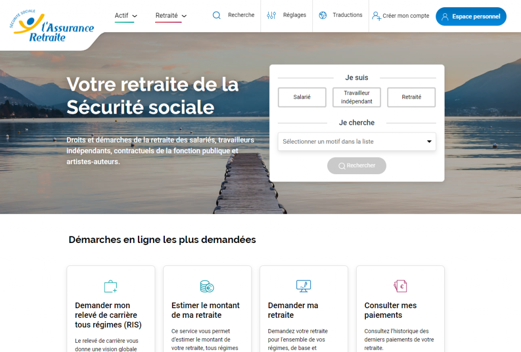 page d'accueil site assurance retraite