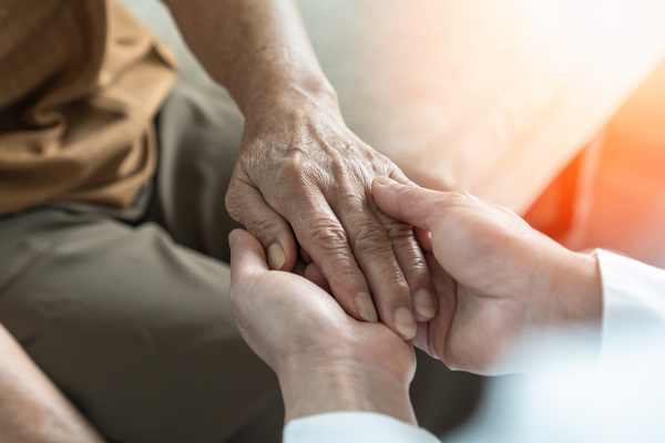 Parkinson disease patient, Alzheimer elderly senior, Arthritis person's hand in support of geriatric doctor or nursing caregiver, for disability awareness day, ageing society care service | Pension de reversion pension CPAM invalidité et veuvage
