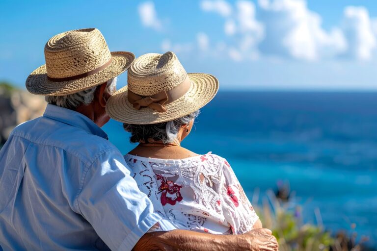 Couple de retraités sereins face à la mer, évoquant le maintien de l'abattement 10 % retraite en 2026