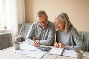 Calcul du montant minimum de retraite complémentaire pour la réversion | Pension de reversion Couple senior consultant des documents administratifs pour estimer le montant minimum de retraite complémentaire et la réversion Agirc-Arrco